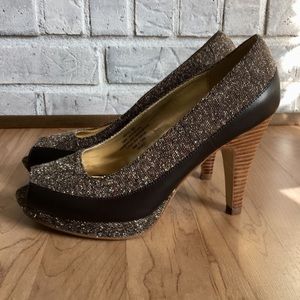 Banana Republic Brown Tweed Leather Peep-toe Heel